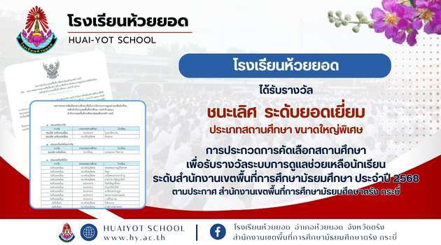รางวัลระบบการดูแลช่วยเหลือนักเรียน ระดับสำนักงานเขตพื้นที่การศึกษามัธยมศึกษา ประจำปี 2568
